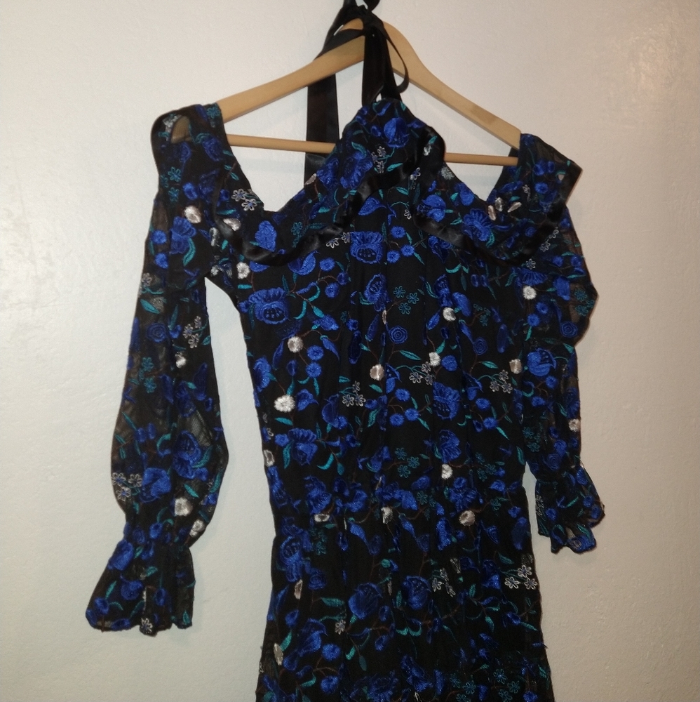 NWT ALEXIA ADMOR Royal Blue Floral Off The Shoulder Dress - Picture 7 of 10
